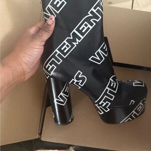 Vetements Black and White Logo Heeled Boots